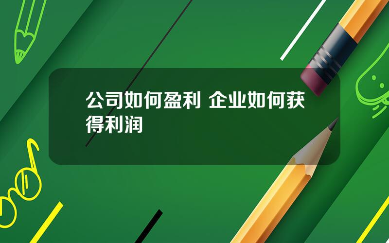 公司如何盈利 企业如何获得利润